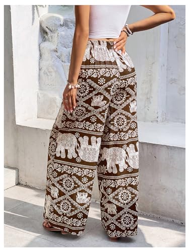 Women's Wide Leg Boho Vacation Pants Elastic High Waisted Animal Print Long Trousers2