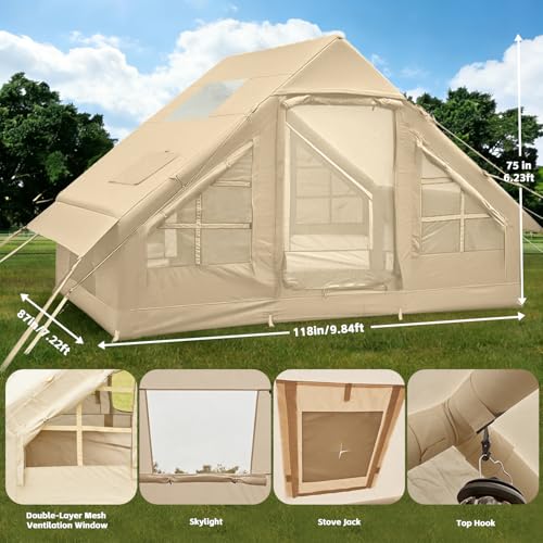 Image of Inflatable Tents for Camping,Easy Blow Up Tent with Hand Pump,4 Seasons Waterproof Air Inflatable Camping Tent House for Family Weekend Camping