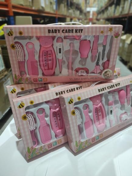 MayMax Set para Cuidado del Bebe 13 en 1 Rosa - Kit Completo de Higiene Infantil con Tijeras, Cepillo, Lima y Mas, Accesorios Suaves con Estuche Organizador