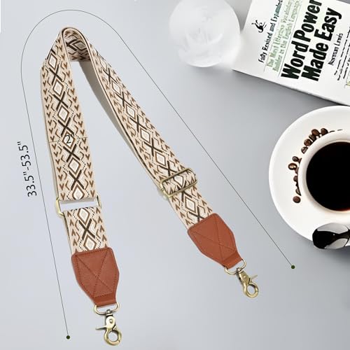 Image of LEMEDE Purse Strap,2 inch Leather End Shoulder Strap Adjustable Replacement,Retro Jacquard Multi-pattern Crossbody Bag Straps