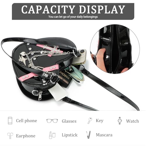 SUKUTU Cute Heart Shaped Shoulder Bag for Women Girls Rivet Studded Gothic Purse Crossbody Bag4