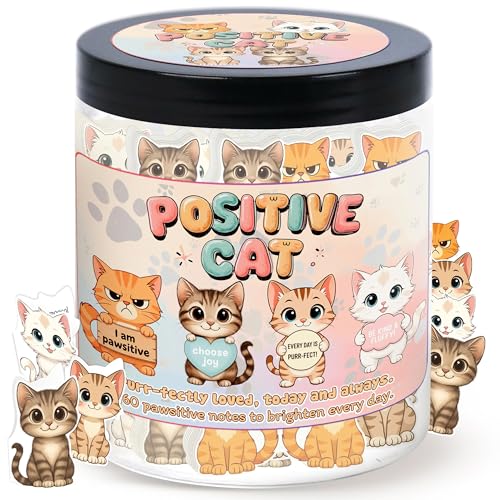 Positive Cat Jar with 60 Daily Affirmation Cards, Emotional Support