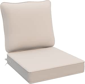 AAAAAcessories Outdoor Deep Seat Cushions for Patio Furniture, Water-Resistant Replacement Patio Chair Cushions, 24 x 24 x 5 inch, Tan Tone Beige