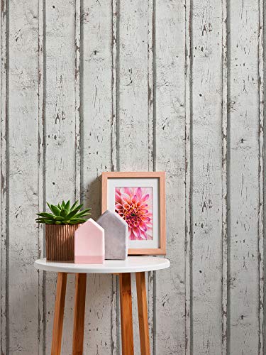 BRICOFLOR Papier peint effet vieux bois style bord de mer Tapisserie beige crème imitation bois Papier peint blanc rétro pour chambre à coucher – vue 5