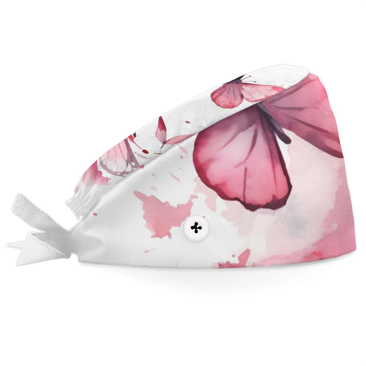 Mularoka Watercolor Butterfly Working Caps with Button Sweatband Comfortable Adjustable Bouffant Hats Work Hat for Women Men