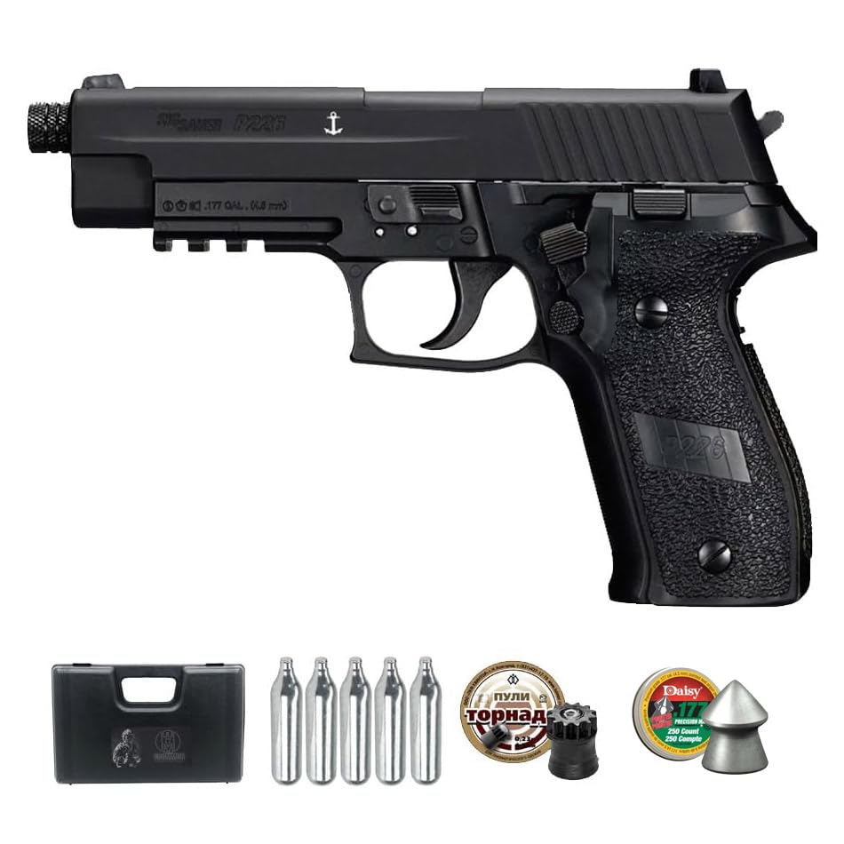 P226 (blowback) | Pistola Sig Sauer de balines (perdigones) y CO2 semiautomática Full Metal Calibre 4,5mm + maletín y munición