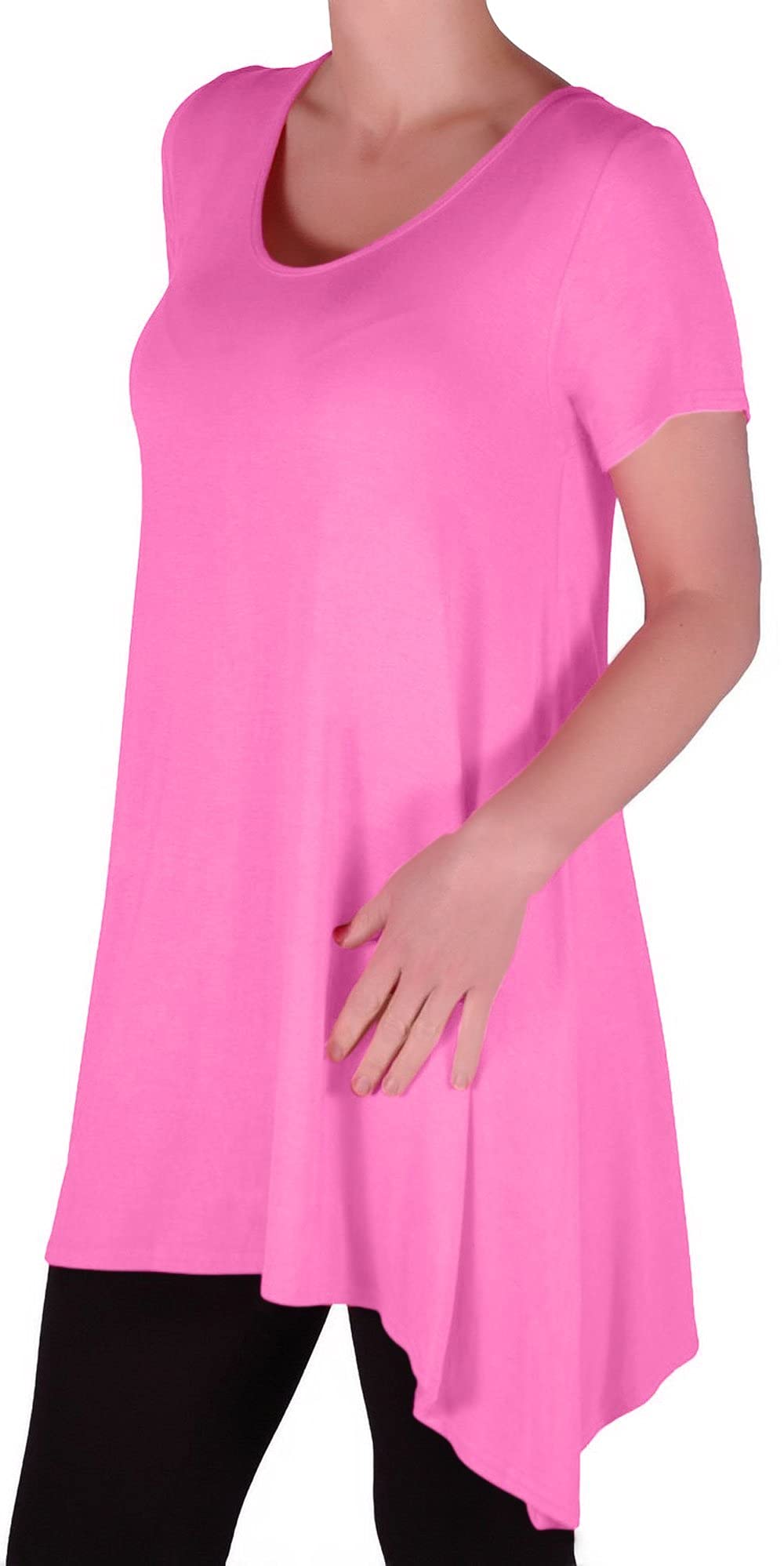 Eye Catch Women's Pink - Geneva Casual Uneven Hem Short Sleeve Loose Plain T-Shirt Tunic Top Size 26-28