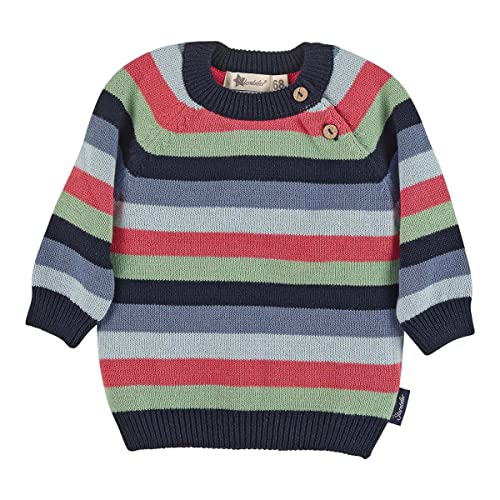 Sterntaler Kleinkind Jungen Pullover Baby Strick GOTS Strick Streifen Pullover - Pullover Strick Baby - mit Blockstreifen und Knopfleiste - marine, 86