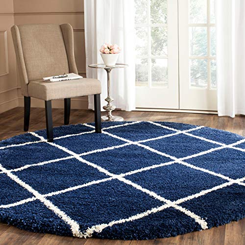 Image of Handwoven Microfibre 3D Rug for Living Room (Navy Blue, 6 X 6 Feet (Round), Microfibre)