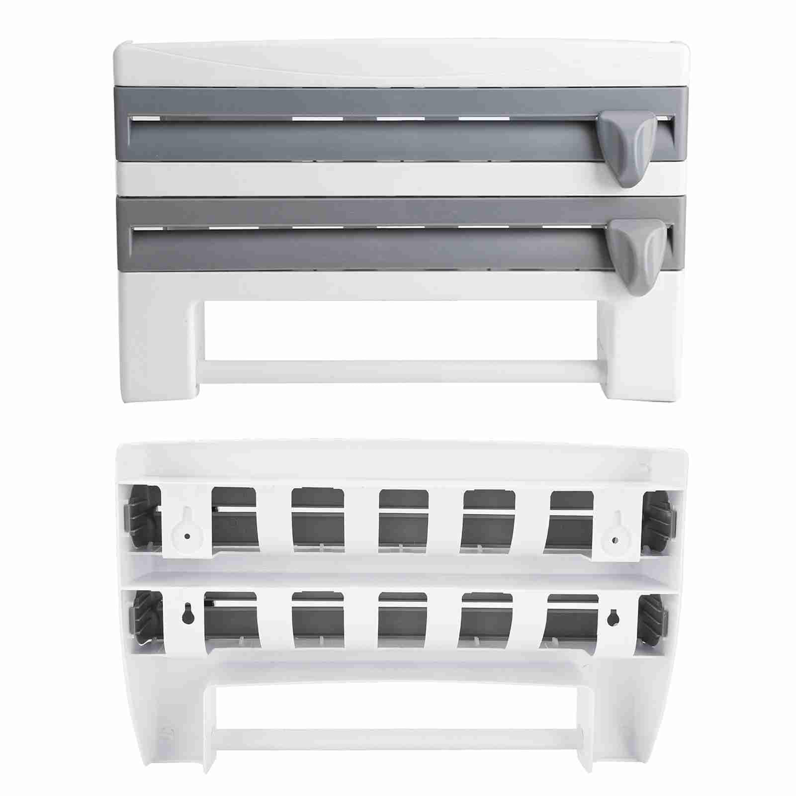 Portarrollos de Pared con Estante Portarrollos de Cocina Porta Rollos con Cortador de Papel de Aluminio Portarrollos de Papel para Rollo de Cocina Papel de Aluminio Película Adhesiva