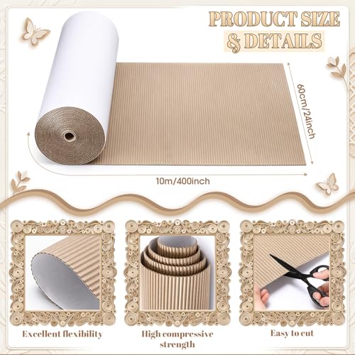 Image of MotiMind Corrugated Cardboard Roll, 24 x 400 Inch Single Face Cushioned | White,Wrap Corrugated Cardboard Paper for Shipping, Packing, Moving, Crafts & Floor Protection