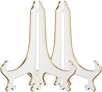 Artliving10" Decorative Plate Stand Holder Plastic Picture Easel Display Stand Picture Frame Stand White Gold (2 Pack)
