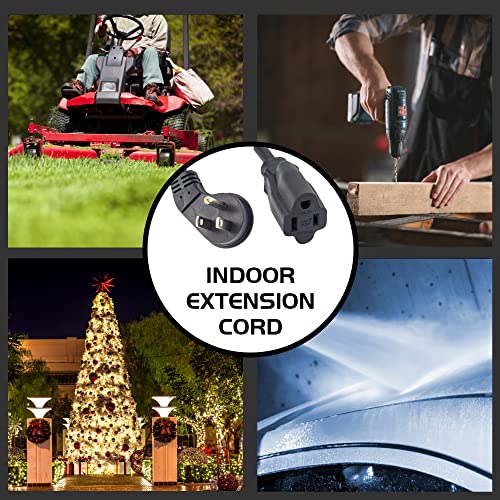 Honderson 20Ft Extension Cord - Flat Plug 3 Prong Indoor Extension Cable,Black 16 Gauge Heavy Duty Cable For Kitchen Home Appliance,Ul Listed #TOP5
