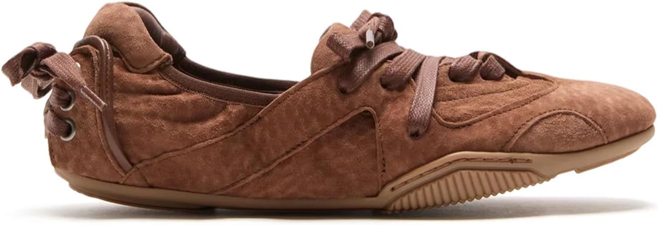 XBKXMK Women's Lace-Up Ballet Sneakers Sneakerina Fashion Ballerina Sneakers Comfortable Outgoing Ballet Flat Shoes Walking Tennis Casual Shoes