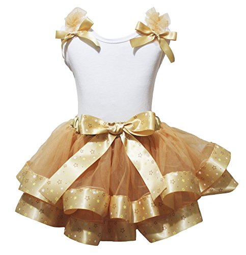 Vestido blanco de 4 de julio para niña con falda de pétalos y estrellas