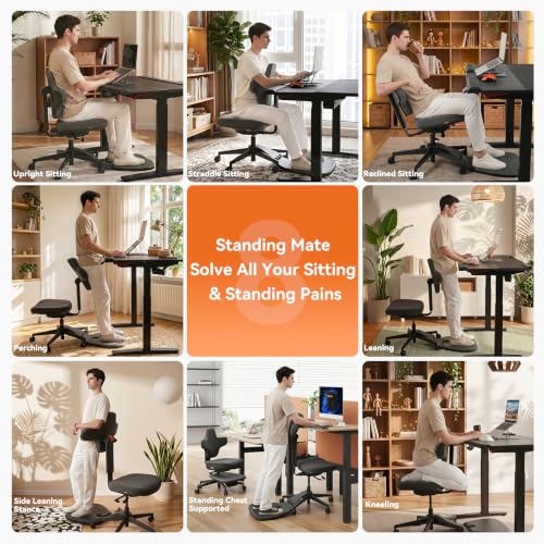 Image of Newtral Standing Desk Chair, Ergonomic Standing Mate Chair Stool with 167 Adjustable Flip Backrest, Multi-Position Sit-Stand-Lean Office Chair, Anti-Fatigue Design, MT-L-DG