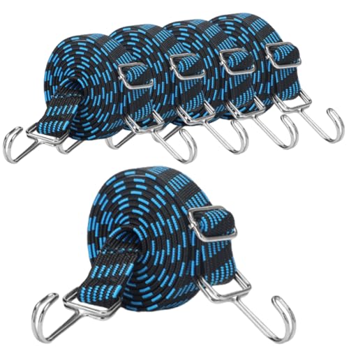 Goma tensora con ganchos, 4 unidades, 1 m, ajustable, con ganchos, correas tensoras extensibles, tensor de equipaje ajustable para bicicleta, moto, autotransportador, camping, azul
