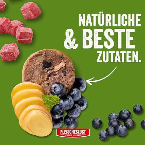 Fleischeslust Hundewurst | Wild & Rind mit Kartoffel & Heidelbeere | Futterbox (8x400g) | Nassfutter | schnittfest | getreidefrei | Alleinfuttermittel für ausgewachsene Hunde