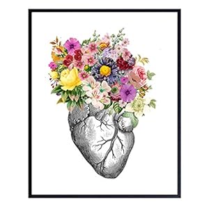 Modern Vintage Heart Wall Art Decor Picture Poster – Contemporary Home, Apartment or Room Decoration for Bedroom, Bathroom, Medical Office, Clinic – Gift for Doctor, Nurse, PA, Dr, Cardiologist – 8×10