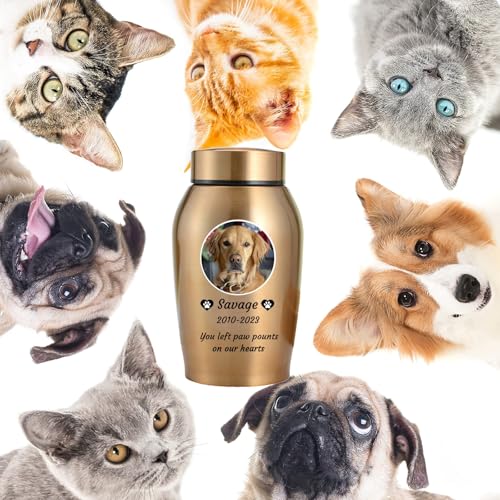 WXMYOZR Haustier Urnen für Hunde Asche personalisiert, Edelstahl, Gold, Little, Art Deco, Geometric