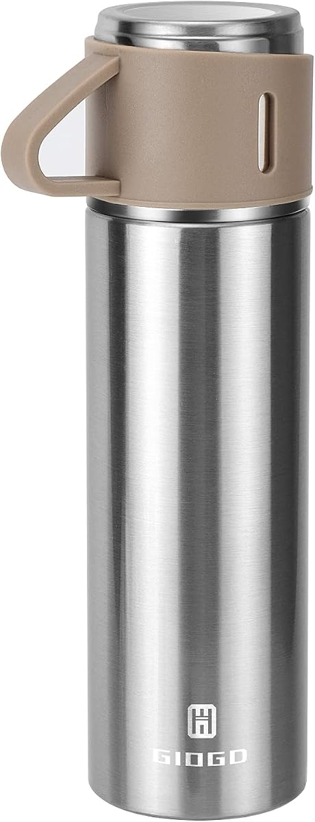 Botella térmica de acero inoxidable con aislamiento al vacío de 500 ml/16,9 oz con taza para café, bebida caliente y termo de agua para bebidas frías. (Marrón, individual)
