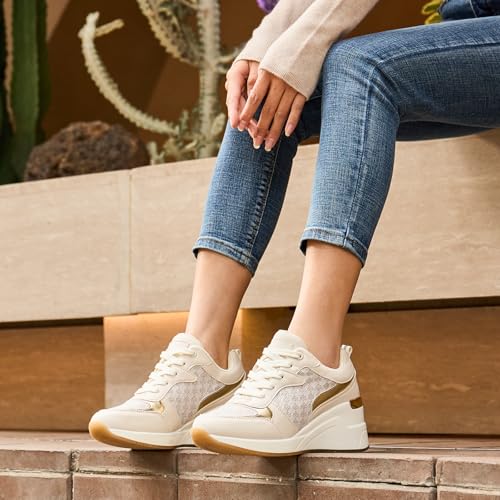 Cestfini Wedge Sneakers for Women, High Heel Platform Tennis Shoes Beige by Cestfini - Used condition - Image 3