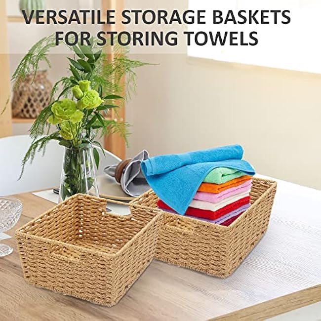 KOVOT Woven Wicker Storage Baskets with Built-in Carry Handles - 9.75L x 8.5W x 4.5H (2-Pack)