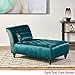 Christopher Knight Home Rafaela Modern Glam Tufted Velvet Chaise Lounge with Scrolled Backrest, Dark Teal and Dark Brown 54.5D x 28.5W x 30.25H in