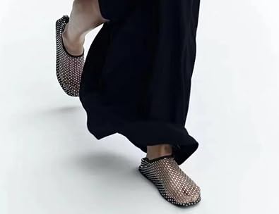 Litex Ultra Comfortable Shiny Gem Mesh Flats, Shiny Gem Mesh Flats, Casual Elasticity Slip On Mesh Flat Shoes for Women