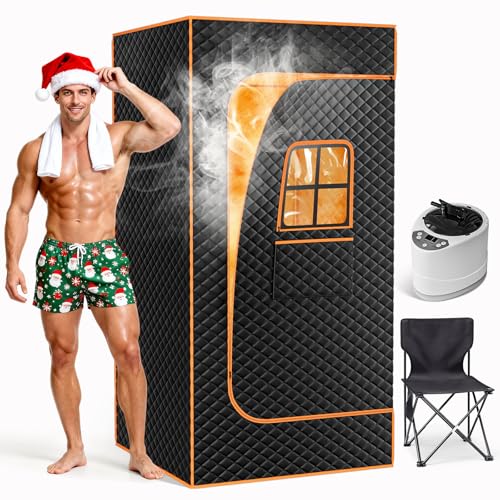 Tragbare Dampfsauna Heimsauna für Zuhause, Saunabox mit 3 Liter Dampfgenerator, Fernbedienung, Klappstuhl, Tragbare Saunazelt 90 x 90 x 180cm