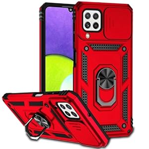 Tothedu Case for Galaxy A22 Case, Samsung A22/Galaxy M32 Global/Galaxy M22 Case with Slide Camera Cover, Built-in 360° Rotate Ring Kickstand Magnetic Shockproof Phone Cover for Samsung Galaxy A22 Red