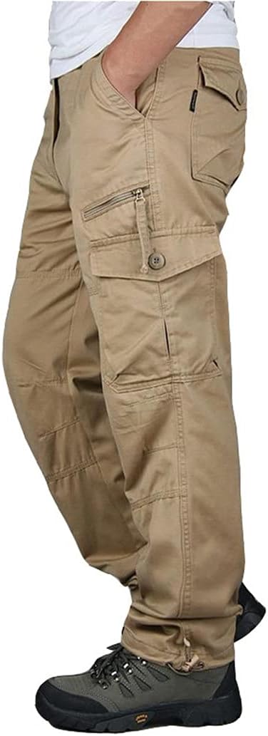 KEHAIOO Men Outwear Multi Pocket Tactical Cargo Pants, Military Army Straight Slacks Pants, Overalls Zipper Pocket Trousers
