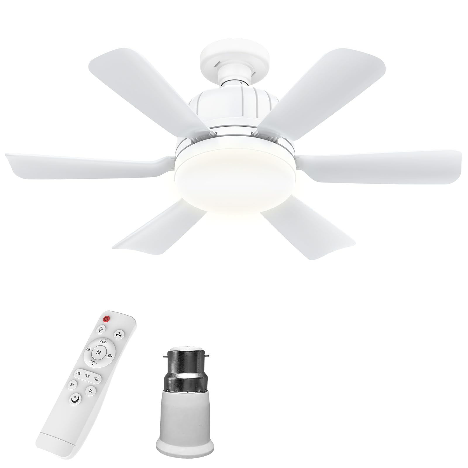 Kouamor 46cm Deckenventilatoren Mit Fernbedienung, E27 Deckenventilator Mit Beleuchtung, 3 Farben & 3 Geschwindigkeitsstufen, 2/4 Stunden Timer, FüR Wohnzimmer Schlafzimmer (Weiß)