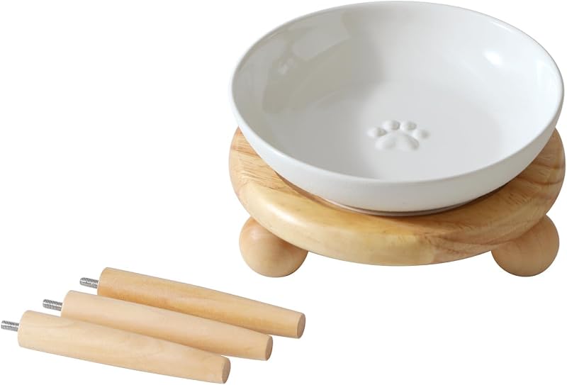 Potes Elevados para Gatos em Cerâmica Havniva com Suporte de Madeira XPJ – 14,22 x 14,22 x 7,37 cm
