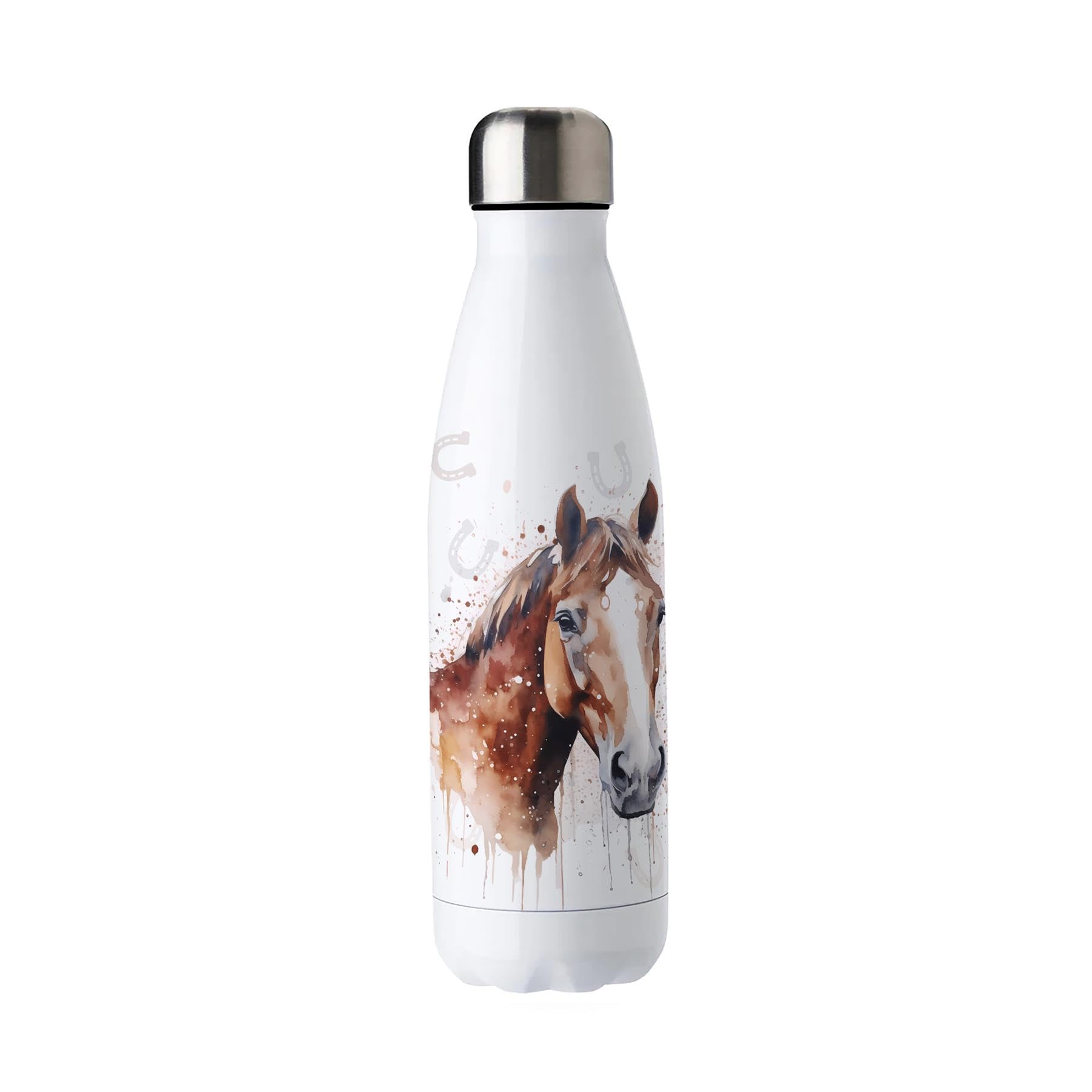 Purely Home Watercolour Horse Stainless Steel Water Bottle - Presents For Horse Lovers/Equestrians - Double Walled 500Ml Metal Hot/Cold Drinks Bottle Outdoor Gifts