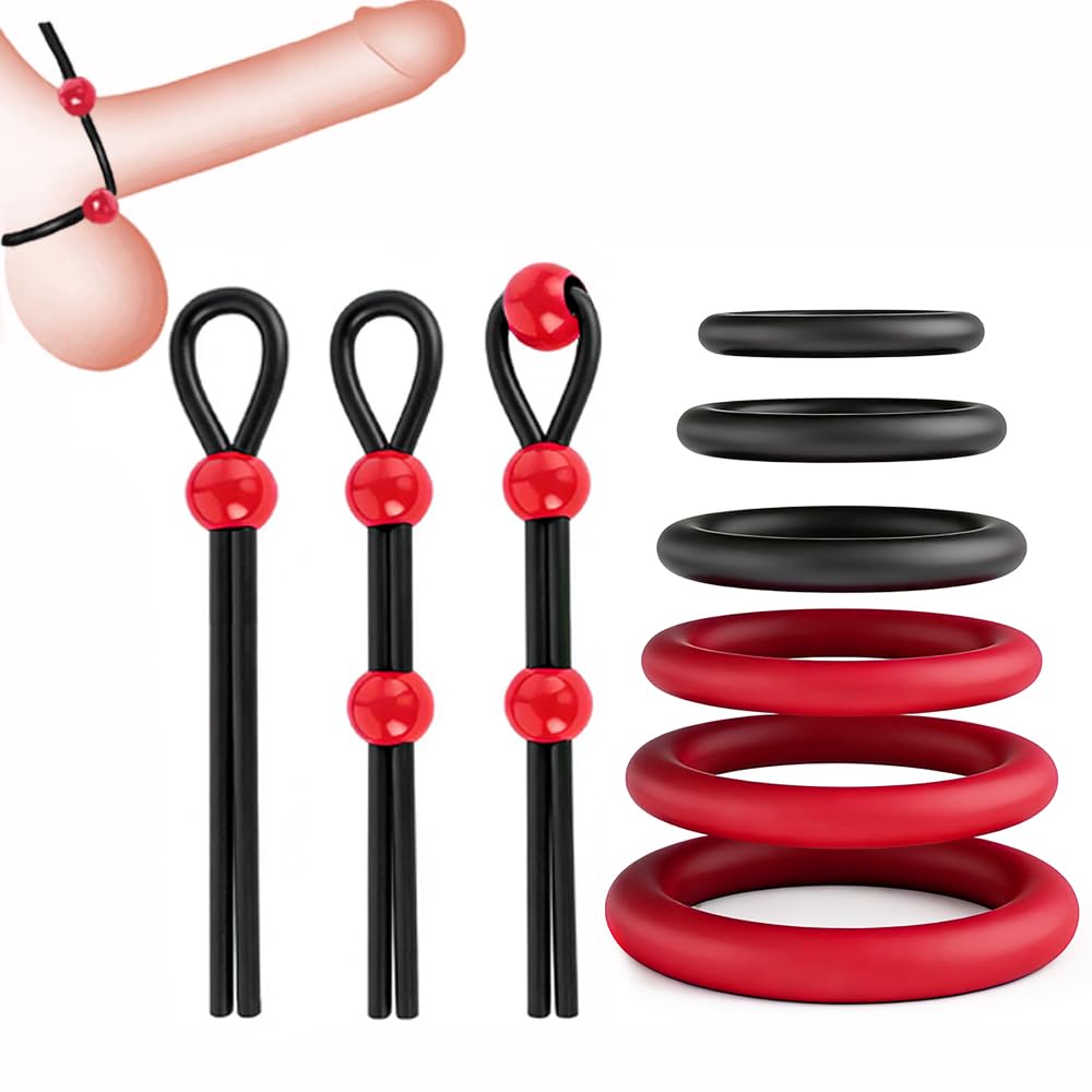 Cock Ring Silicone Penis Ring Set Adjustable Cockring Sex Toys 9 PCS Cock Rings for Men Erection Long