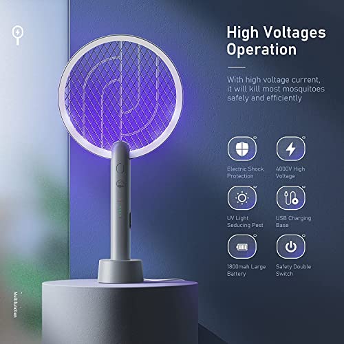 image for Electric Fly Swatter Racket, Mosiller 2 in 1 Smart Bug Zapper with USB