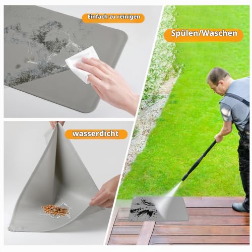 FHISKUNYU 2er Set Silikon-Futtermatten für Hunde und Katzen | 48 x 30 cm | wasserdichte & rutschfeste Unterlage | Leicht zu reinigen | Schwarz & Grau