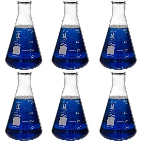 500Ml Narrow Mouth Erlenmeyer Flask, 3.3 Borosilicate Glass, Karter Scientific 213G21 (Pack Of 6) #TOP1