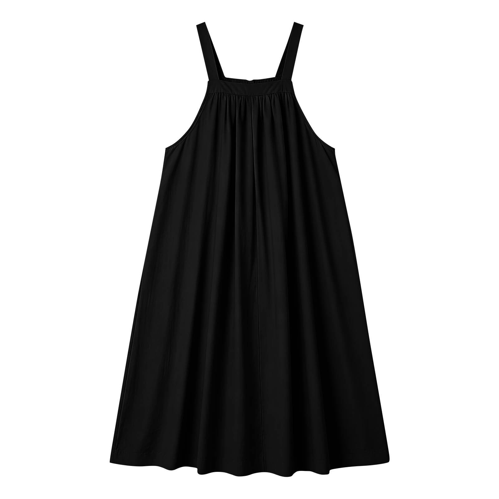 Robe Salopette Grande Taille à Bretelles boutonnées, Coupe Ample, Robe d'été décontractée, Robe Unie froncée