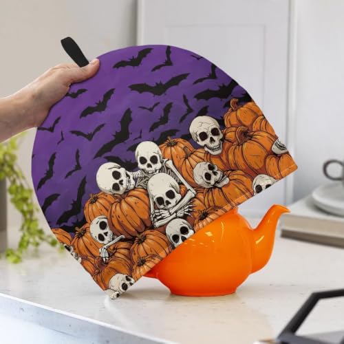 Image of Hudotybom Halloween Skeleton Teapot Cozies Stain Resistant Teapot Cozy Breakfast Warmer Kitchen Home Decoration Tea Pots Decor