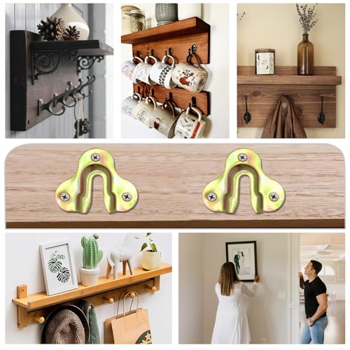Image of Murtenze 20PCS Zinc Yellow Keyhole Hangers Buckle Type Picture Hanger, Single Keyhole Hanging Plate Mirror Picture Frame Hangers Kit for Wall Mounting Coat Rack, Mug, Wooden Board