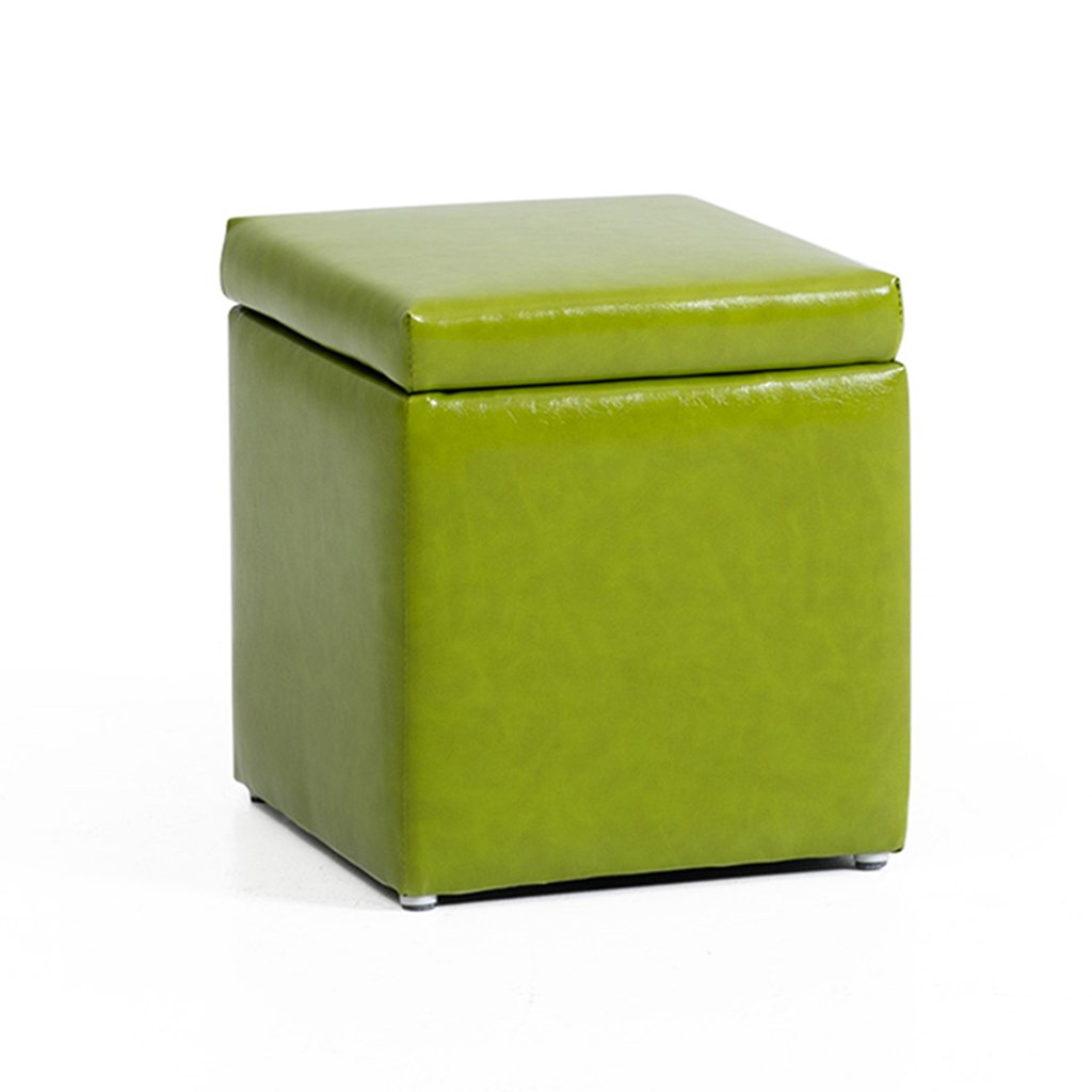 Pouf carré en PU vert avec couvercle et repose-pieds rembourré pour salon