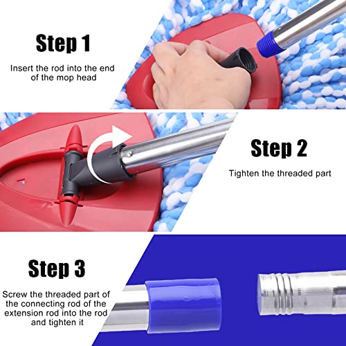 Spin Mop Replacement Handle - Crthl 4-Section 2.5-To-5 Foot Mop Replacement Stick Compatible With Triangle Spin Mop Base, Easywring Mop Refills For Floor Cleaning (Blue, 4-Section, Mop Handle) #TOP3