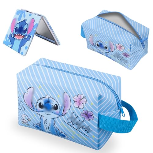Neceser de dibujos animados para niñas, neceser de viaje para cosméticos, organizador con espejo pequeño, bonito neceser de viaje, bolso de viaje, bolsa de aseo con espejo de maquillaje, regalo para