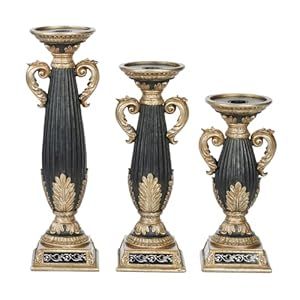Touch of Class Camila Candleholders - Black - Set of Three - Pillar Candle Holder - Small, Medium, Large Sizes - Old World Style - Beautiful Holders for Bedroom, Living Room, Mantel Touch of Class Camila Candleholders Black Set of Three Pillar Candle Holder Small Medium Large Sizes Old World Style Beautiful Holders for Bedroom Living Room Mantel