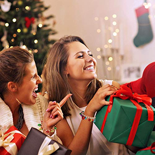 Christmas Jingle Bell Bracelet Colorful Bow Snowman Xmas Tree Beaded Chram Stretch Bracelet Novelty Christmas Festival Holiday Jingle Bells Bracelets Set for Women3