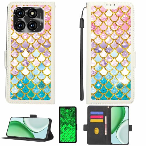 Kinetijy Case Compatible for AllCall Shine 12 MAX Phone Case Flip Cover [with Tempered Glass Screen Protector][RFID Blocking][Gold Glitter+Luminous] LPT-YL