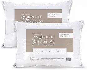 Kit 02 Travesseiros Toque de Pluma Pena Firme Percal 180 Fios 70x50cm Antiestresse, Lavável, Antiácaro, Antialérgico