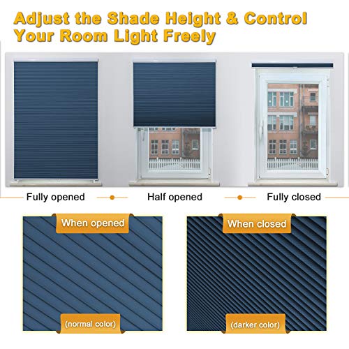 Allesin Cellular Shades, Blackout Room Darkening Shades, Cordless Honeycomb Blinds for Windows, Perfect for Bedroom/Living Room/Office/Nursery, Blue - 35" x 64"